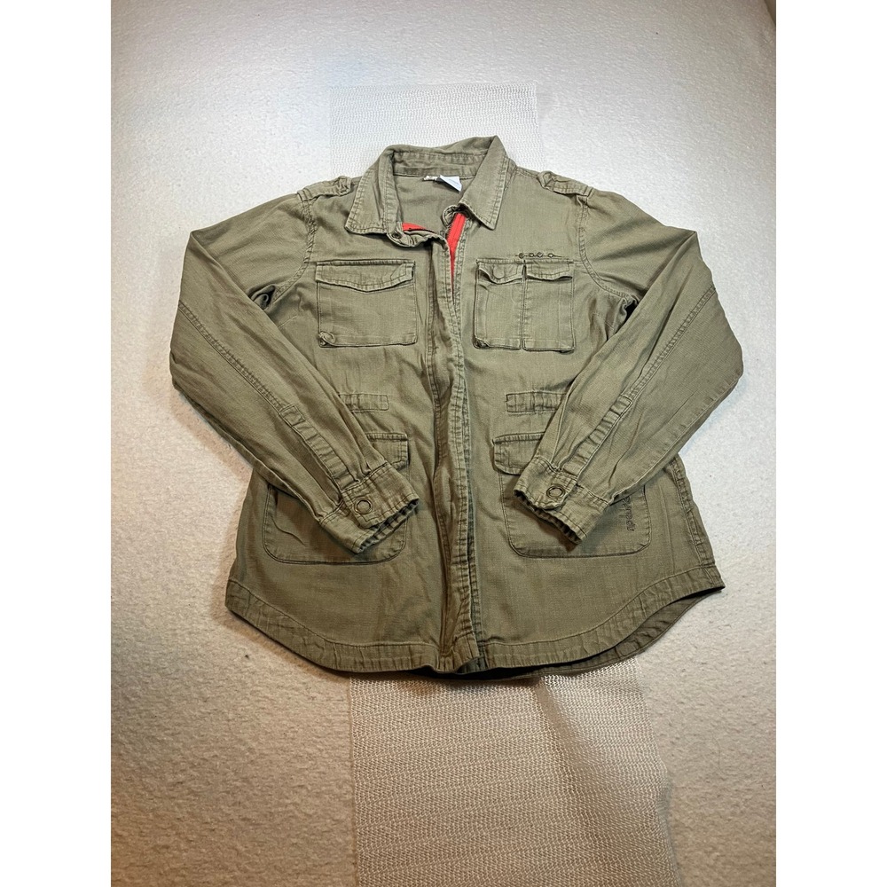 Rip Curl Khaki Utility Jacket Wom XL Green Military Field Coat Full Zip Cotton